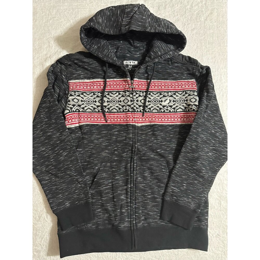 NEW Staple Pigeon Sweater‎ Full Zip Hoodie Black Geometric Pattern Size Medium M